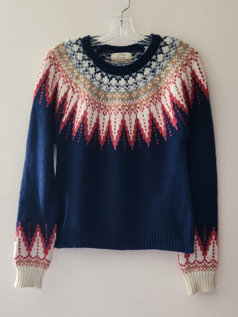 Marine Layer X Lost&Found Navy Blue Fair Isle Yoke Crewneck Sweater S